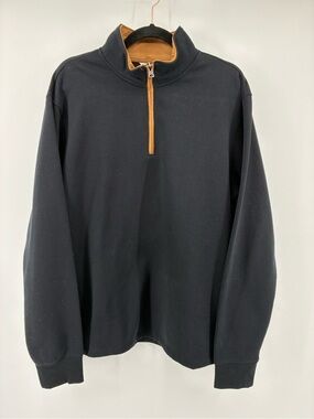 Joe Fresh Black Quarter-Zip Sweater with Tan Trim